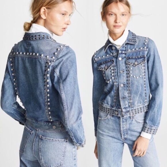 COH Cleo Embellished Studded Button Front Denim Jean Jacket Blue S - Picture 5 of 14